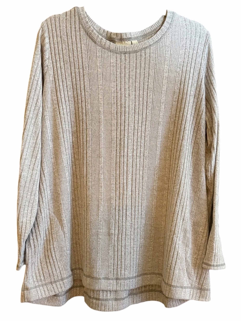 LOGO Lounge By Lori Goldstein Brushed Rib Long Sleeve Top. Gray. Size 2X.